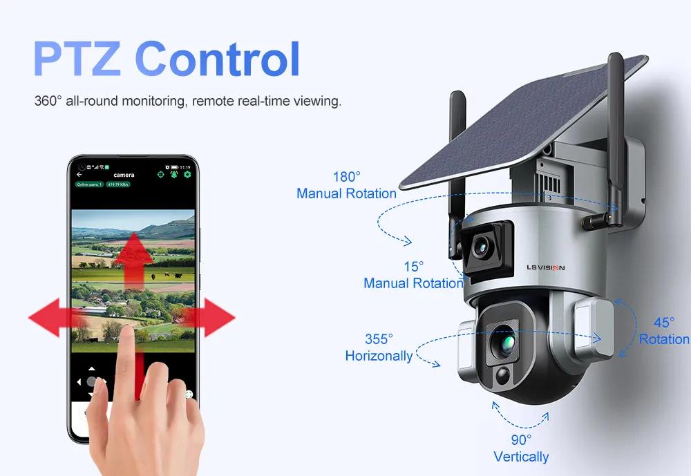 LS VISION 8MP 20X Optical Zoom 4G Solar Camera Dual Screen Wireless Outdoor 4K WiFi PTZ Human Auto Tracking Surveillance Cameras