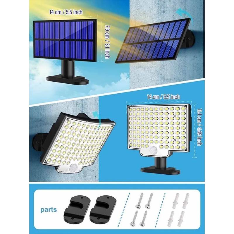 106LED Solar Light Outdoor Waterproof with Motion Sensor Floodlight Remote Control 3 Modes for Patio Garage Backyard