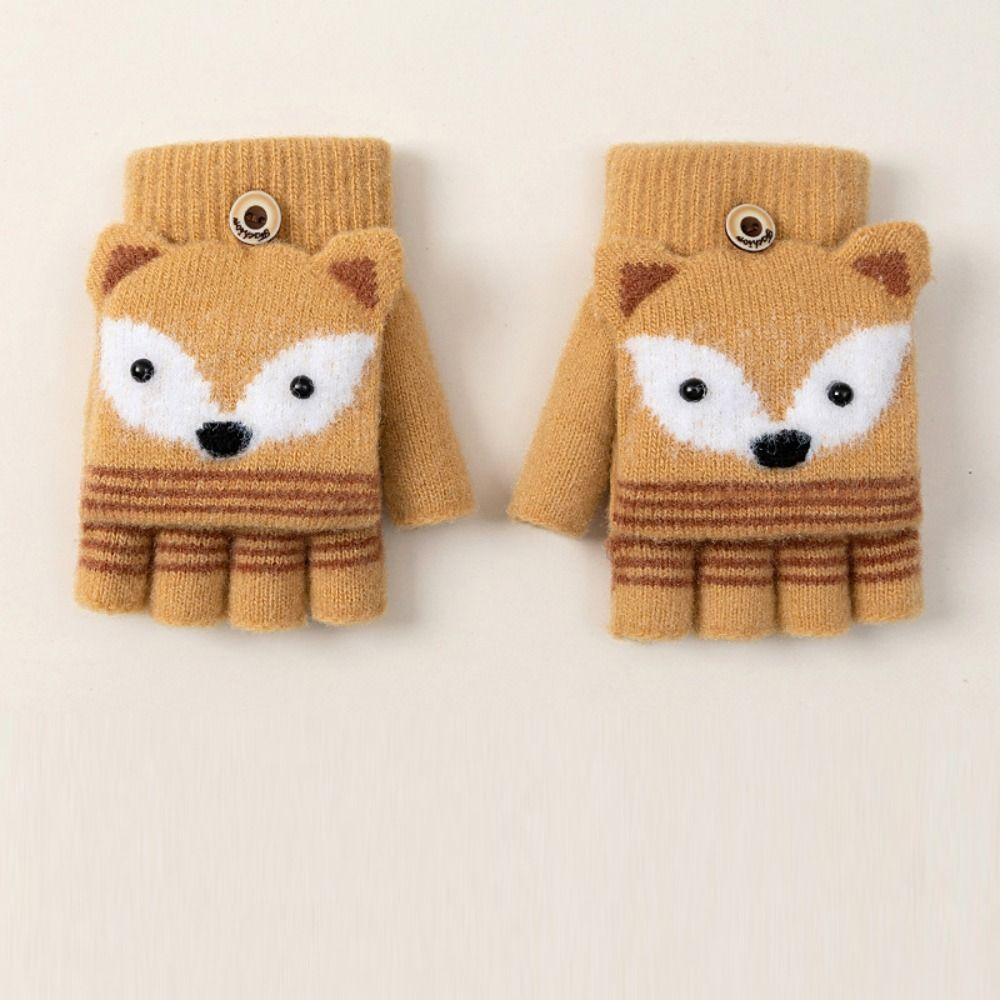 Finger Cute Autumn Winter Warm Gloves Children Mittens Knitted Gloves Flip Fingerless Gloves
