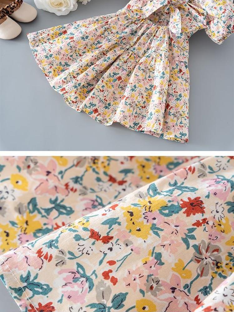Летнее платье с цветочным принтом для девочек, новое детское модное платье для маленьких девочек, платье принцессы с бантом для маленьких девочек