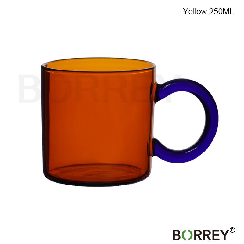BORREY модная термостойкая стеклянная кофейная кружка янтарная чашка для молока офисная чашка для пары 250 мл цветное стекло с ручкой чашки посуда для напитков
