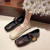 2025 Spring Soft Leather Metal Buckle Small Square Head Retro Flat Heel Single Shoes One-word Buckle Mary Jane Shoes Women's Shoes Flat Shoes