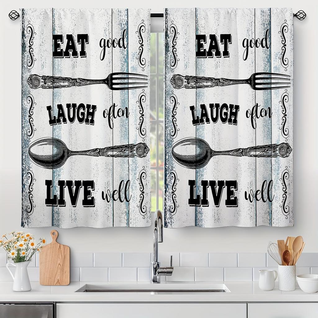2Panel Кухонные Шторы Кофейная Ложка Растительный Принт Шторы для Окна Кухни Короткие Шторы Карманные Шторы для Кухни