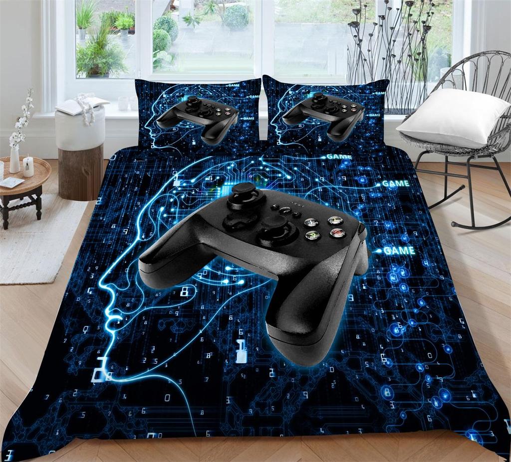 Постельные принадлежности для игрока, ткань из микрофибры, игровой автомат, пододеяльник и наволочка с принтом, подходят для домашнего украшения комнат для мальчиков и мужчин, любителей игр