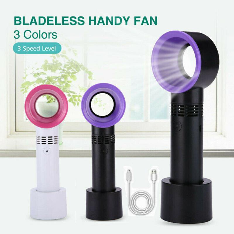 Новый летний портативный ручной безлопастной вентилятор, мини-кулер, удобный вентилятор без листьев с 3-скоростным USB-перезаряжаемым охлаждающим вентилятором для путешествий, офиса на открытом воздухе