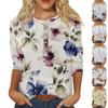 Women's Fashion Casual 3/4 Sleeve Floral Button Printed Round Neck Pullover Top Casual Clothing