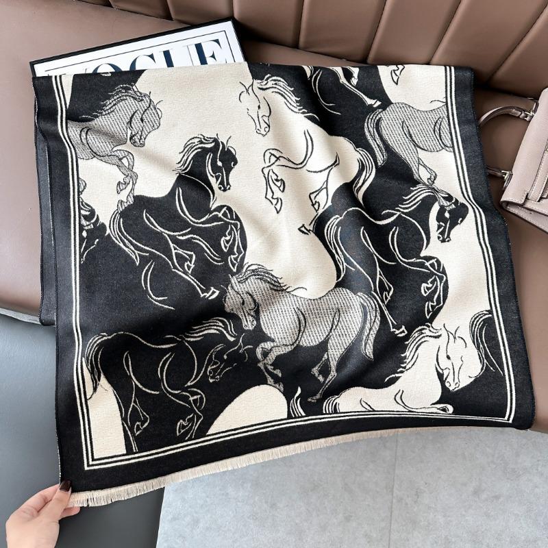 Landscape painting imitation cashmere scarf women's high-end office air-conditioned room thickened warm long trendy scarf