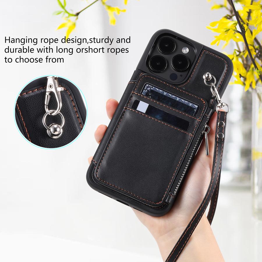 Кожаный чехол-кошелек премиум-класса с застежкой-молнией, держатель для кредитных карт, противоударный чехол с блокировкой RFID, ремешок на запястье для iPhone 11, 12, 13, 14, 15 Pro Max Ultra Samsung