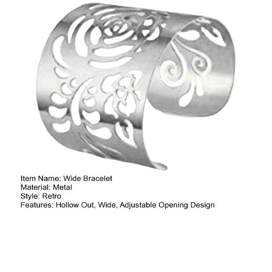 2 Pcs Adjustable Wide Opening Bracelet Individual Retro Style Hollow Out Polished Metal Arm Cuff Cosplay Performance Sleeve Bracelet