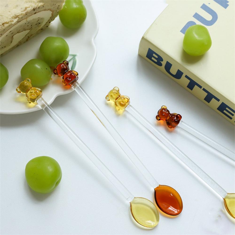 Креативный молочный десерт в японском стиле ложка мишка красочная прозрачная стеклянная ложка милая ложка для перемешивания кофе с длинной ручкой