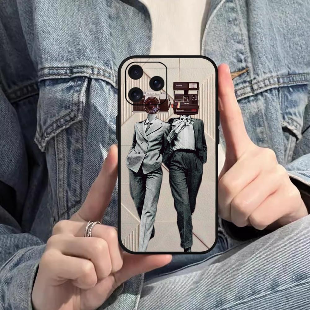 Винтажный чехол для телефона с изображением людей и коллажей для iPhone Mini 11 12 13 14 15 Pro XS Max X Plus SE XR, черный мягкий корпус