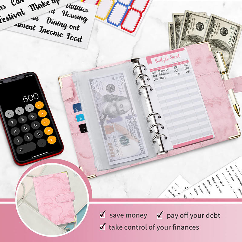 Budget Binder Cash Envelopes for Budgeting Money Organizer Portable A6 Loose-leaf Leather Money Organizer Notebook