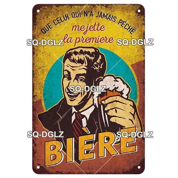 SQ-DGLZ Vintage Metal Sign French Beer Bar Tin Sign Shop Plate Home Bar Door Wall Decor Sticker Decoration Plaque Poster Gift