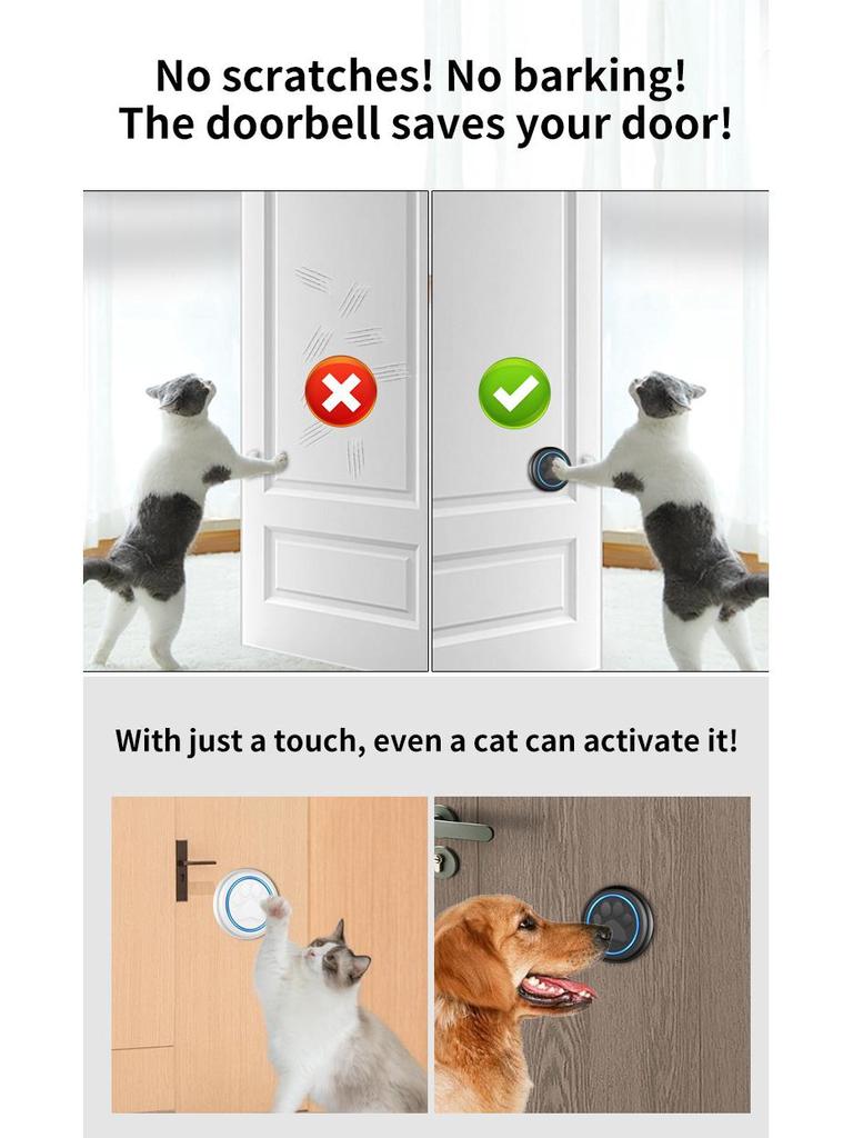 Умный водонепроницаемый беспроводной дверной звонок для собаки: Сенсорный звонок с 1 приемником и 1 передатчиком для дрессировки питомцев