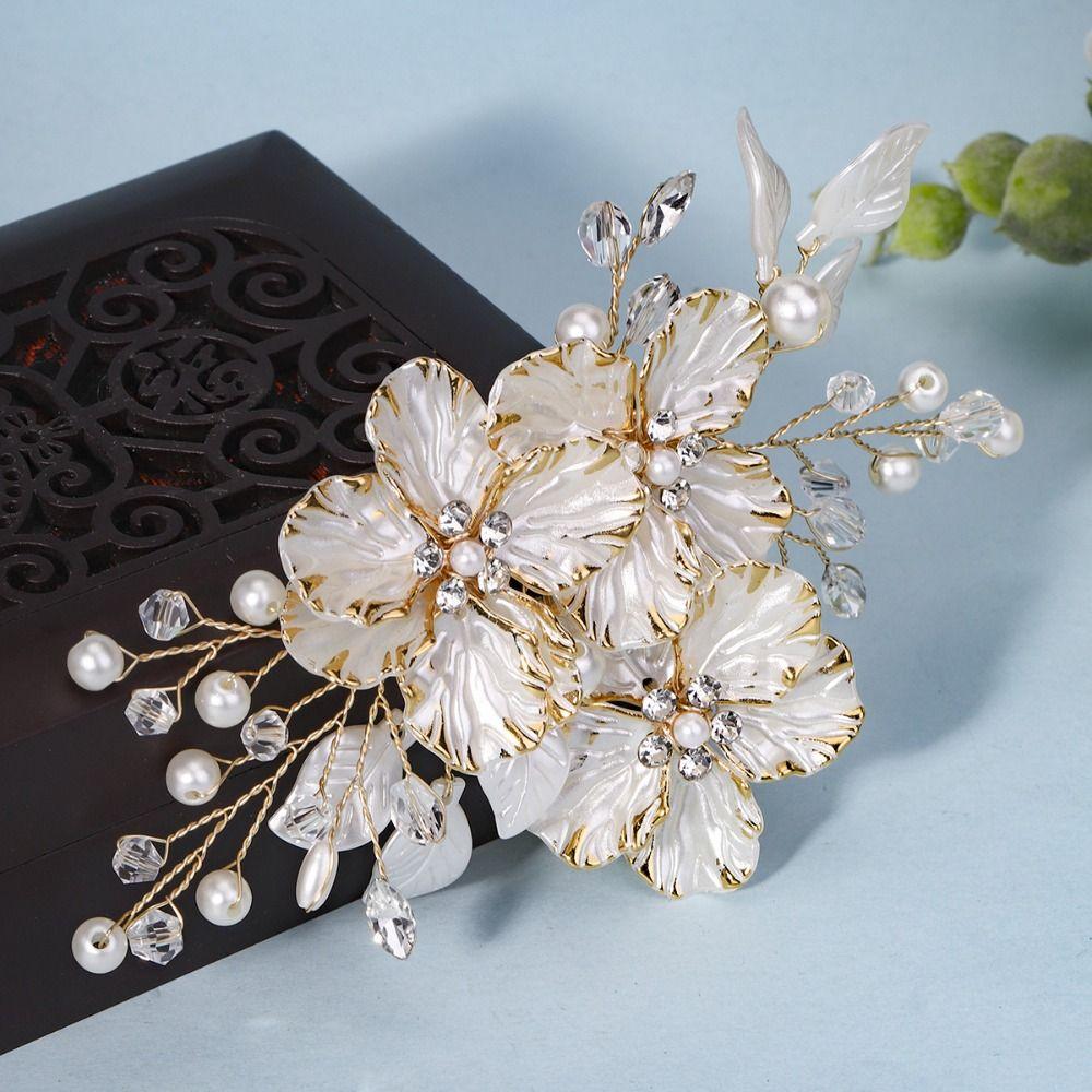Pearl Bride Hairpin Silk Flower Wedding Headdress Exquisite Bridal Hair Clip  Banquet Dancing Party