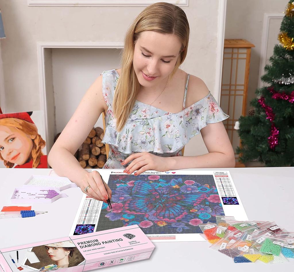 HuaCan Diamond Painting DIY Kit Lanscape Butterfly Picture Full Round Drill Mosaic Tree Paintings Rhinestone Embroidery Art Craft Home Wall Decor