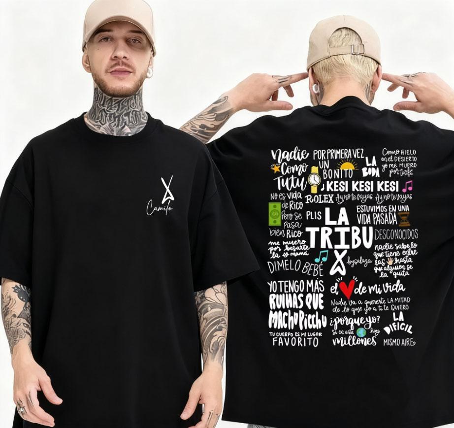 Summer Singer Camilo La Tribu Album Letter Printed Tshirt Mens Fashion Retro Gothic Tshirt High Quality 100 Cotton Tshirt