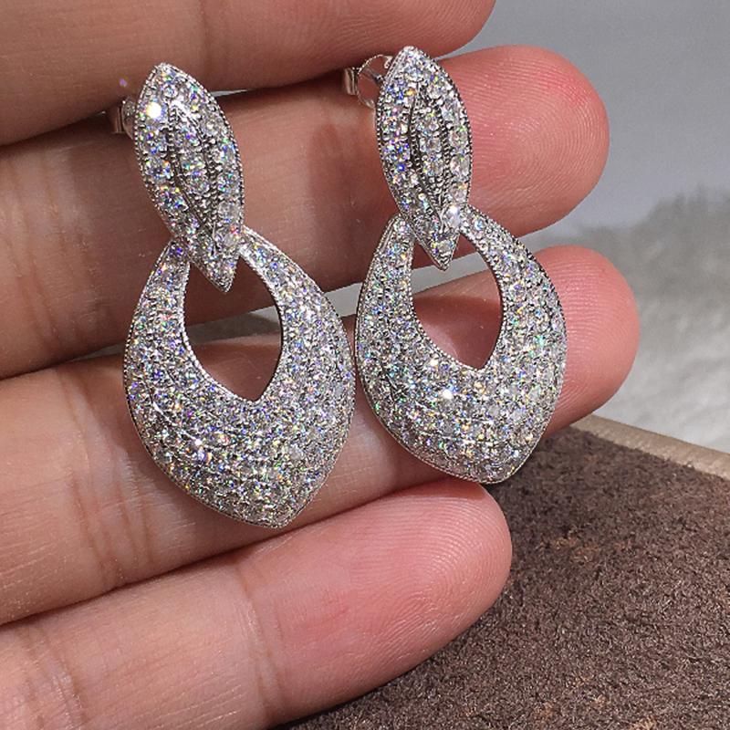 Huitan Bling Bling Silver Color Drop Earrings for Women Temperament Accessories Wedding Engagement Trends Eternity Jewelry
