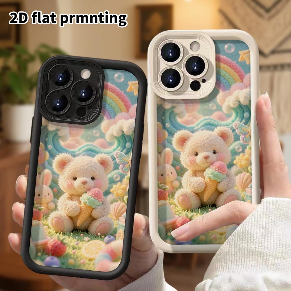Phone Case: 2D flat, suitable for iPhone 18, 17, 16, 15, 14, 13, 12Pro protective case, little bear picnic, perfect Christmas and Halloween holiday gi