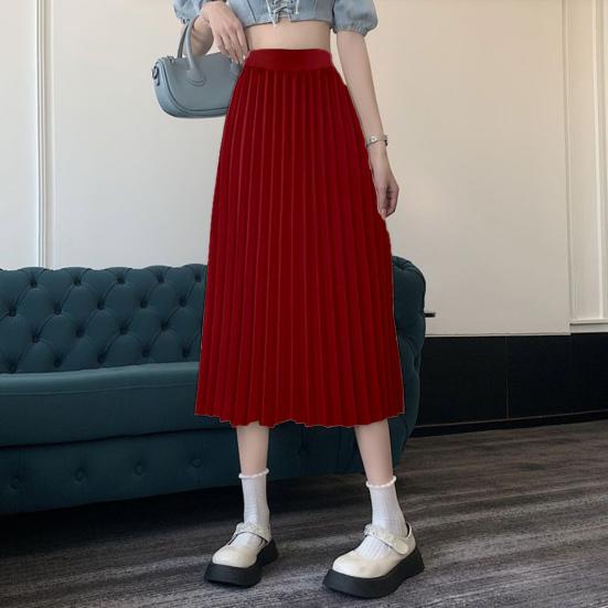 Autumn Winter Pleated Skirt Elastic High Waist Calf-Length Casual Loose Skirt Elegant Ladies Solid Color Long Skirt Women Clothing Streetwear