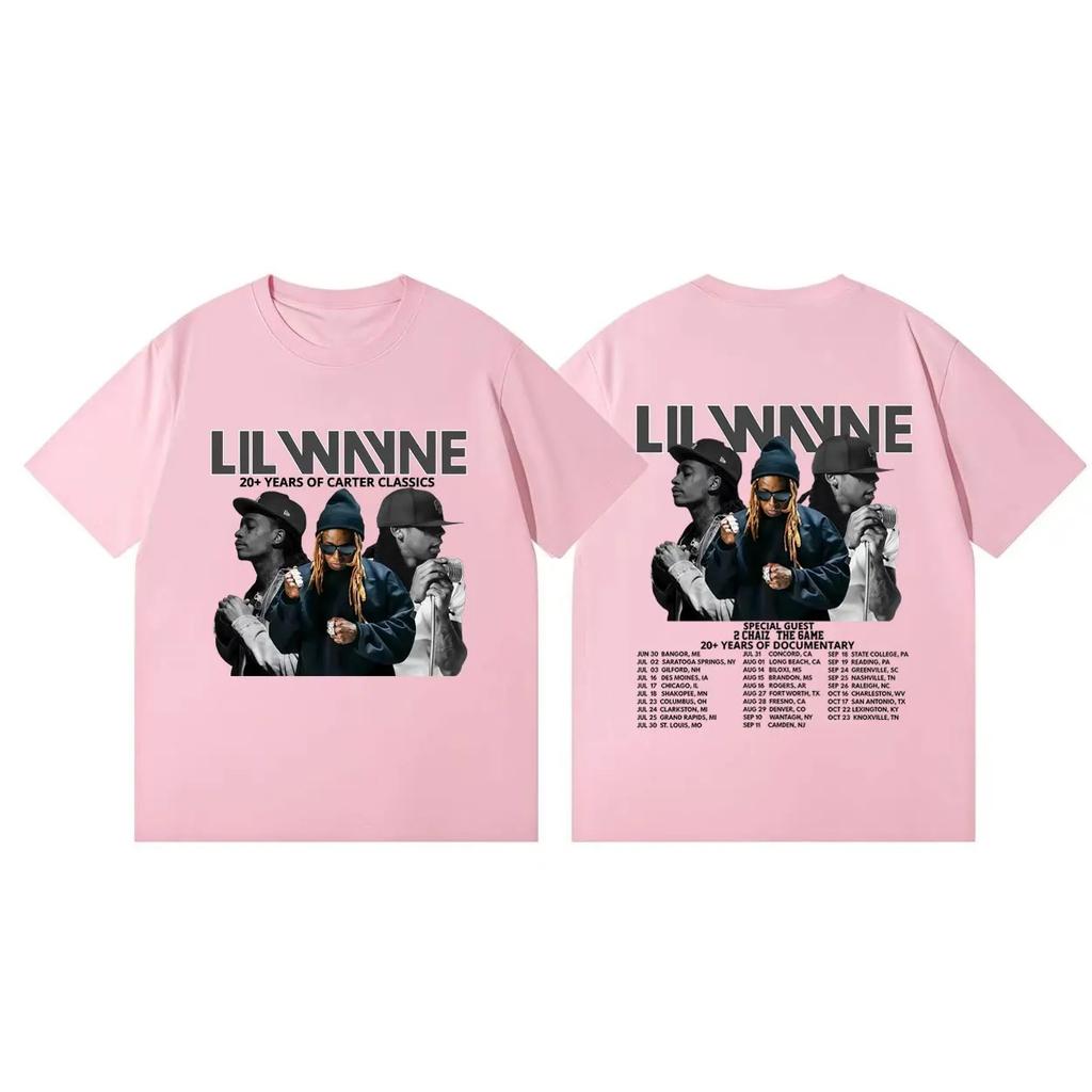 Летняя Повседневная Мода Свободная Футболка Рэпер Lil Wayne Тур 2026 Графические Футболки Унисекс Женские Хип-Хоп Винтажные Футболки с Коротким Рукавом