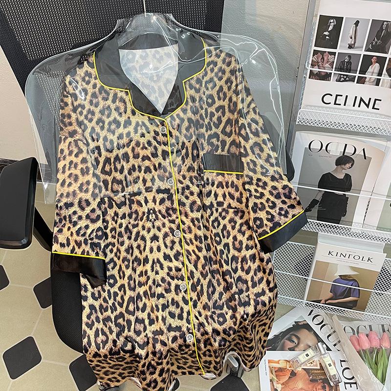 Solid Color Ice Silk Pajamas Women'S Summer Thin Foreign Style High-Value Short-Sleeved Loungewear Two-Piece Set Can Be Worn Outside