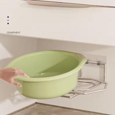 1pc Wall Mounted Washbasin Storage Rack Under Household Bathroom Cabinet, Non Perforated Storage Rack, Kitchen Pot Storage Rack