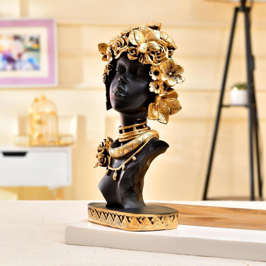 Elegant Afro Woman with Floral Crown Figurine | A Stunning Blend of Culture & Grace | Perfect for Adding Artistic Charm – Pack of 1