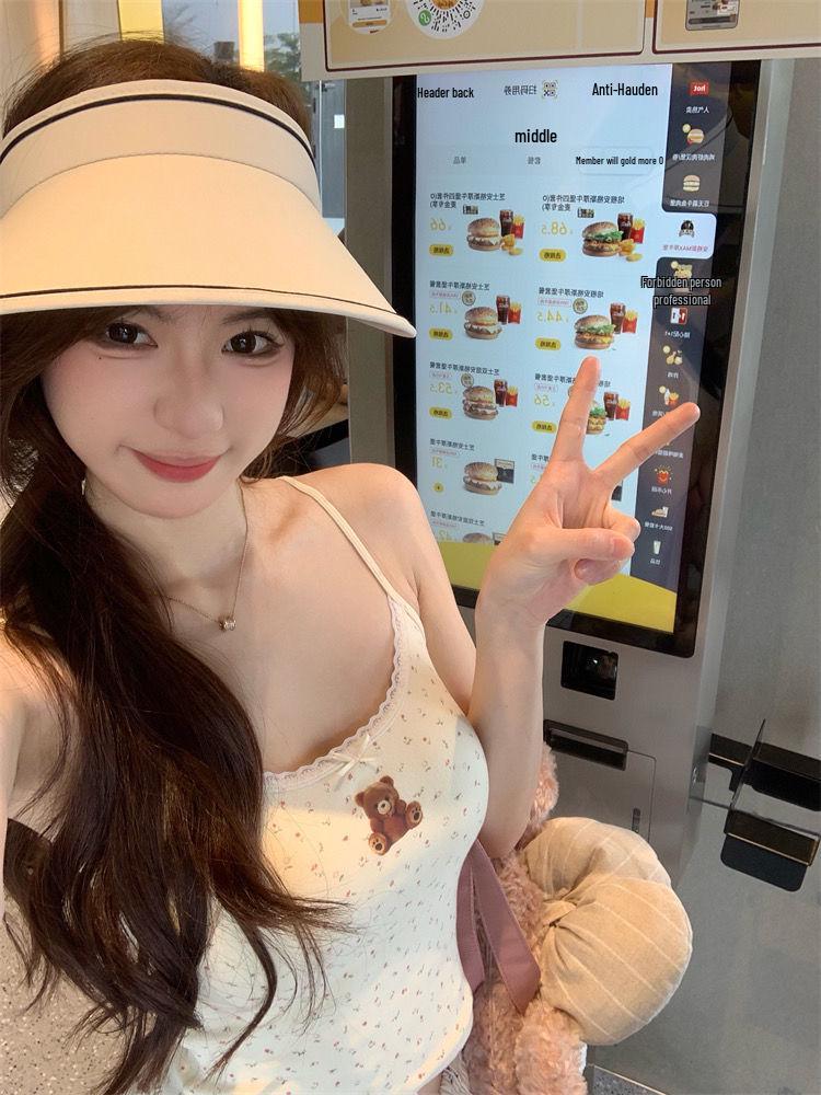 Creamy Bear Women's Lace Patchwork Padded Camisole - Slimming Innerwear/Outerwear