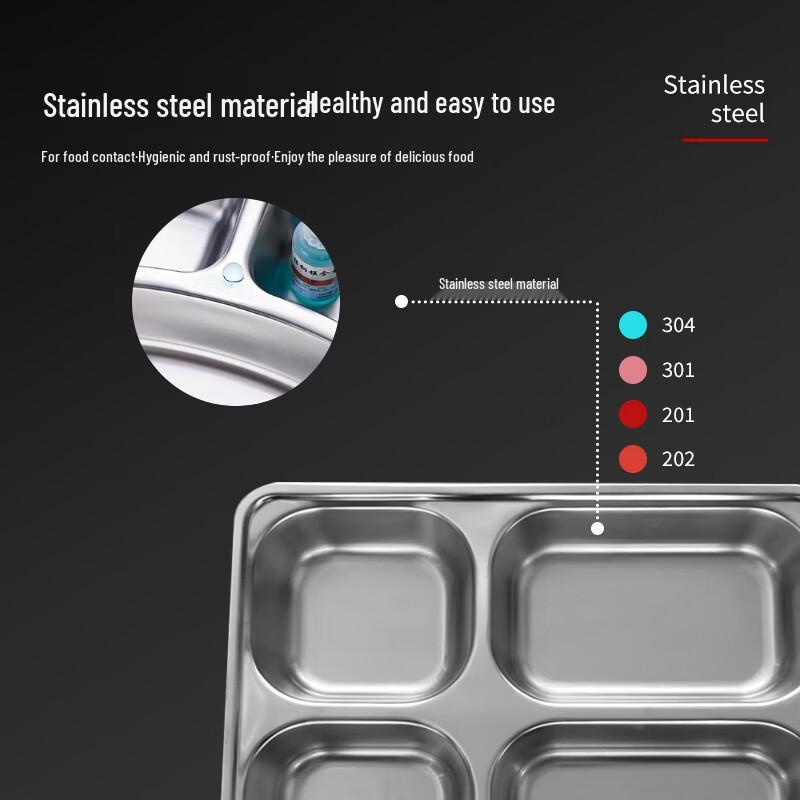 304 Stainless Steel Deep 4-Compartment Lunch Tray