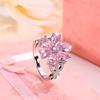 Exquisite Silver Color Peach Blossom Rings for Women Fashion Pink Flowers Women's Engagement Ring Party Jewelry