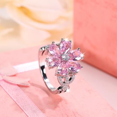 Изысканные серебряные кольца с цветком персика для женщин, модные женские обручальные кольца с розовыми цветами, вечерние украшения