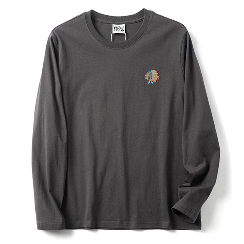 Export Surplus Cotton Long-Sleeve T-Shirt for Early Autumn, Men's Embroidered Round-Neck Loose Fit Versatile Trendy Top