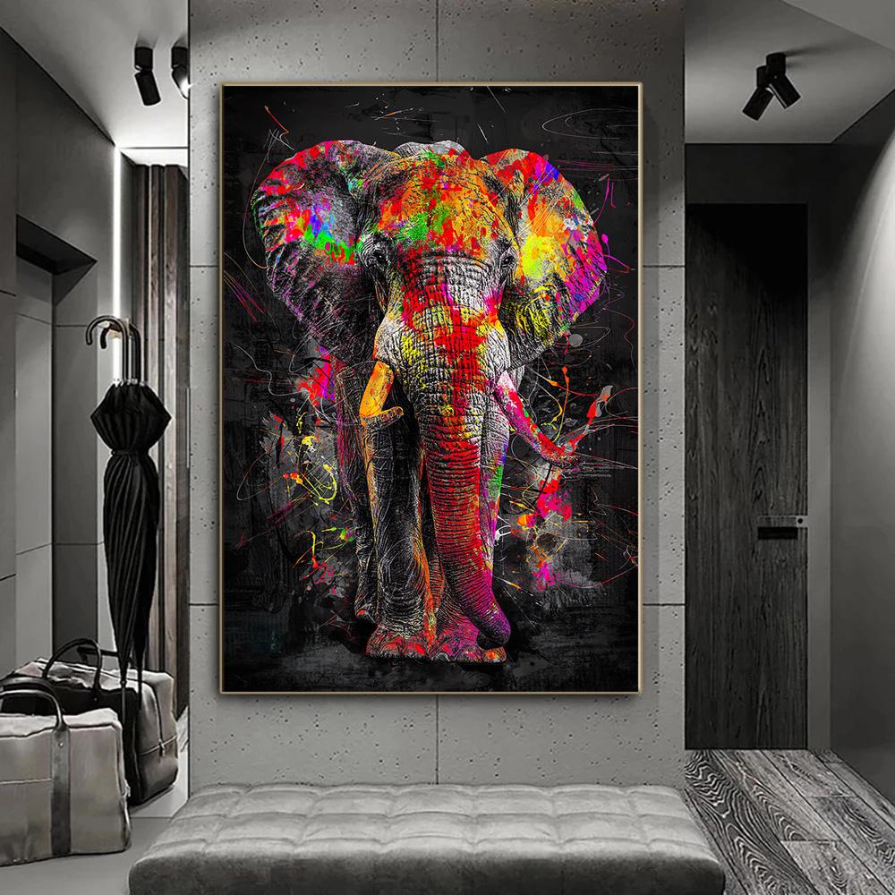 Граффити, абстрактное животное, настенный художественный постер, красочный лев, слон, домашний декор, холст, картина, украшение для гостиной, фреска, изображение