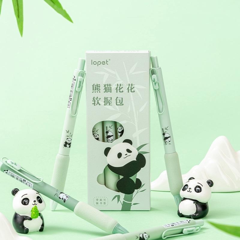 Набор гелевых ручек Panda из 4 шт., зеленый бамбук, Soft Touch, шариковая ручка 0,5 мм, черный цвет, чернила для письма
