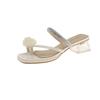 Beautiful flower set toe slippers female summer rhinestone with toe sandals thick heel fairy with skirt sandals