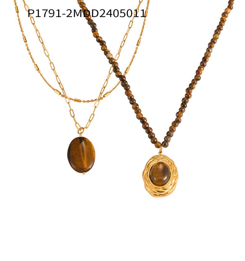 Британское Ретро Минималистичное Роскошное Y2K Овальное Подвесное Ожерелье с Тигровым Глазом