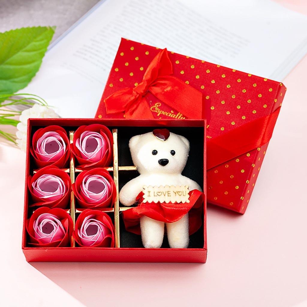 Valentine's Day 6 Flowers Soap Flower Gift Rose Box Bears Bouquet Festival Gift