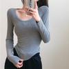 Spicy Girl Slim Fit U-Neck Long Sleeve T-Shirt for Women