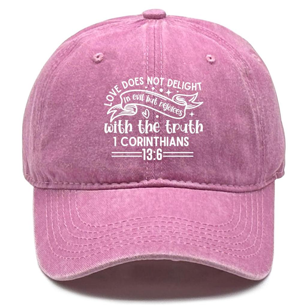 Bible Verse Print Snapback Baseball Cap, "LOVE DOES NOT DELIGHT" Dad Hat Summer Retro Vintage-Inspired Sporting Adjustable Baseball Hat