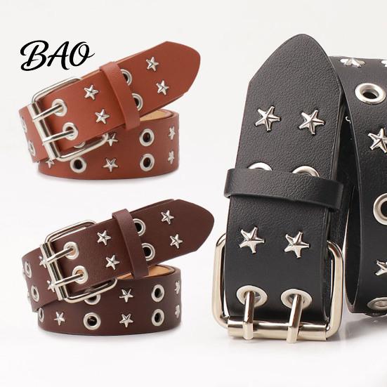 Music Festival Outfit Belt 105cm Studded Punk for Women, Faux Leather Grommet Waist Edgy Fashion with Double Prong Buckle, Jean Accessory Durable