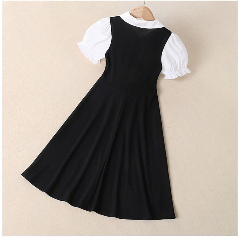 Girls Short Sleeve Dress Preppy Style Fake Two-Piece Princess Kids 2025