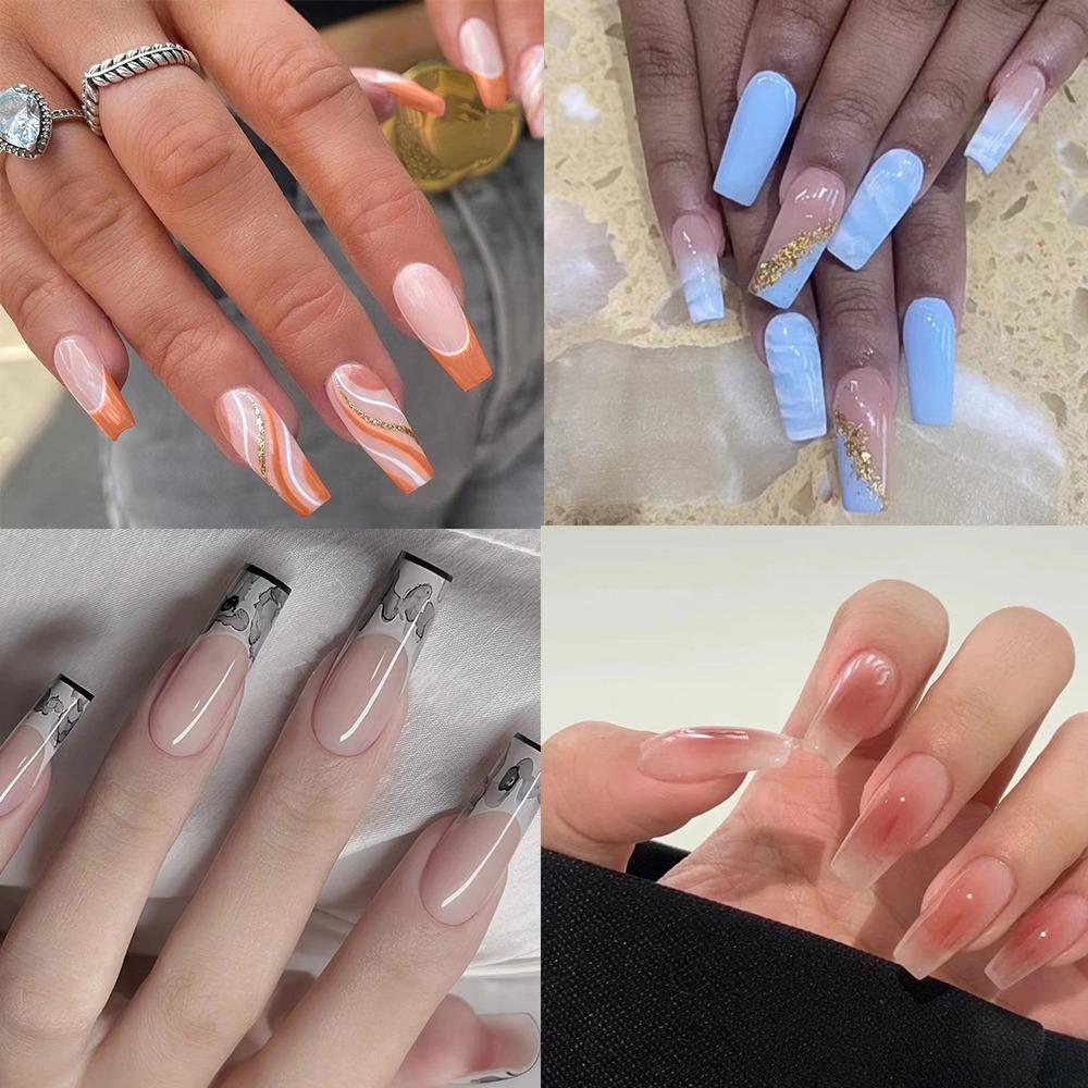 Носимые маникюрные накладные ногти для балерины с полным покрытием, съемные накладные ногти для женщин