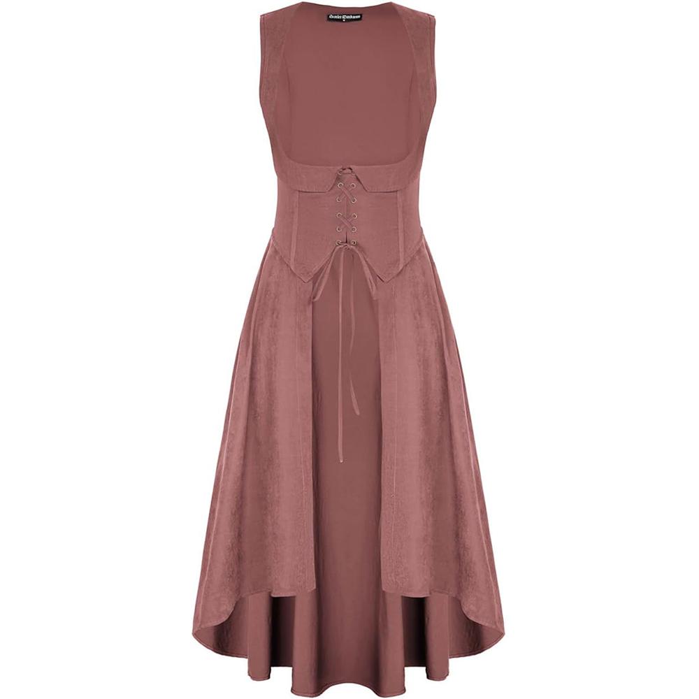 Women Renaissance Costume Underbust Pirate Peasant High Low Dress with Pockets