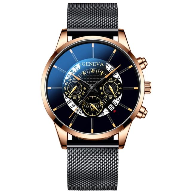 Luxury Men 'S Fashion Business Calendar Watches Blue Stainless Steel Mesh Belt Analog Quartz Watch Relogio Masculino Mens Watch