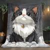 Cat Portrait Flannel Blanket - Lightweight, Soft and Warm for Sofa, Travel, Bed and Office, Christmas and Halloween