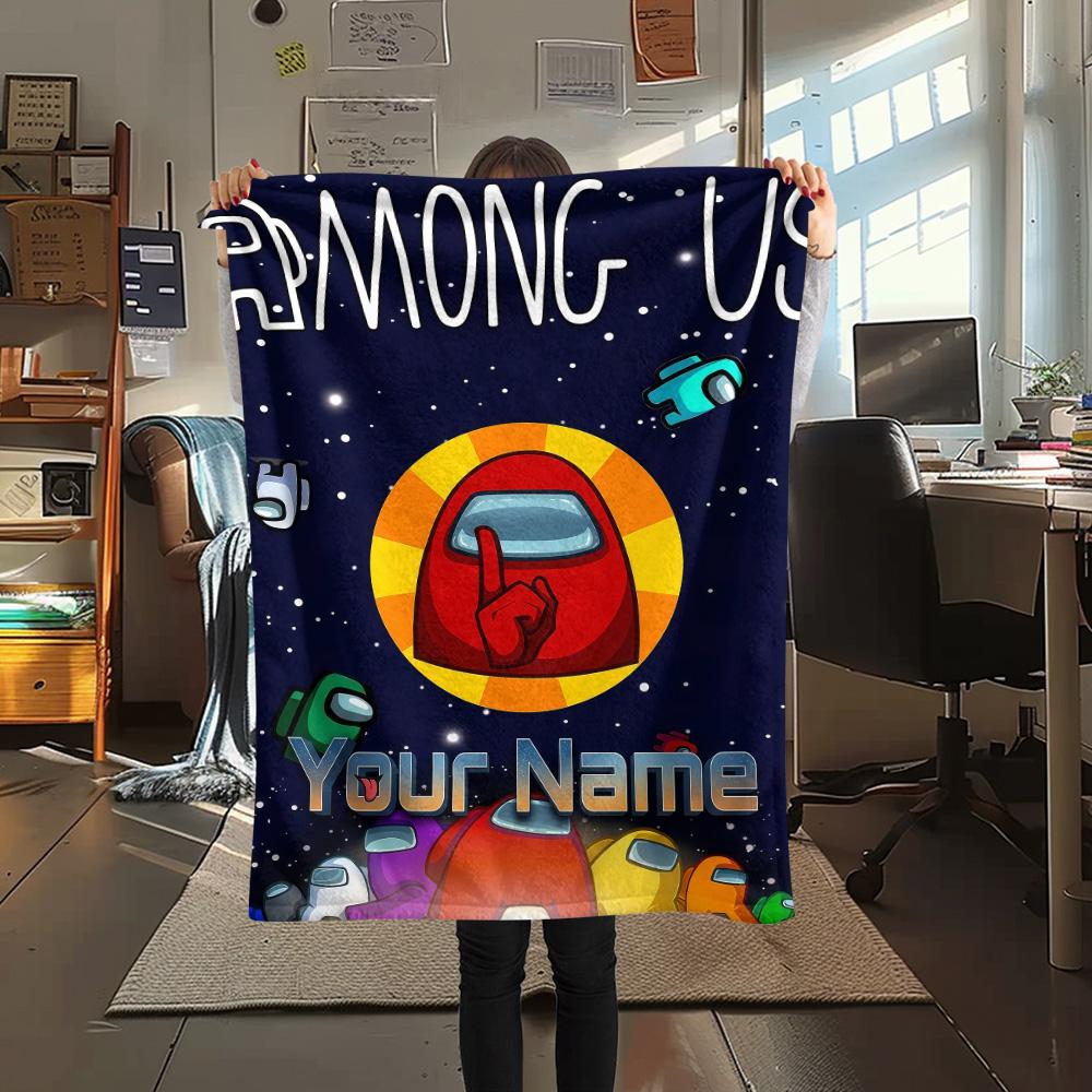1PC Custom Name Among Us Patterned Flannel Blanket Suitable For All Seasons for Home Decor Warmth and Comfort Gifts Holiday Present -HE91