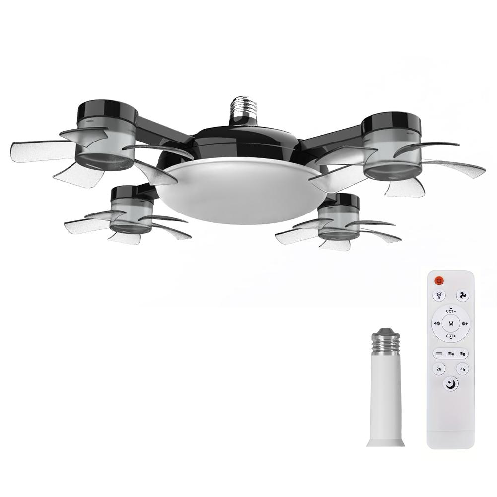 E26/E27 Drone Ceiling Fan Lights 3 Color Stepless Dimming Decorative Ceiling Fanlight Plug-In Fan Light for Kitchen Bedroom