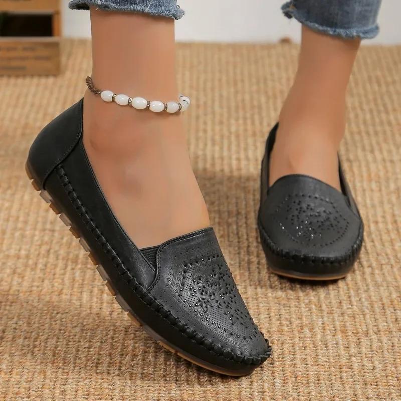 Ladies Shoes 2024 High Quality Autumn Women's Flats Round Toe Solid Hollow Breathable Concise Large Size Zapatillas De Mujer