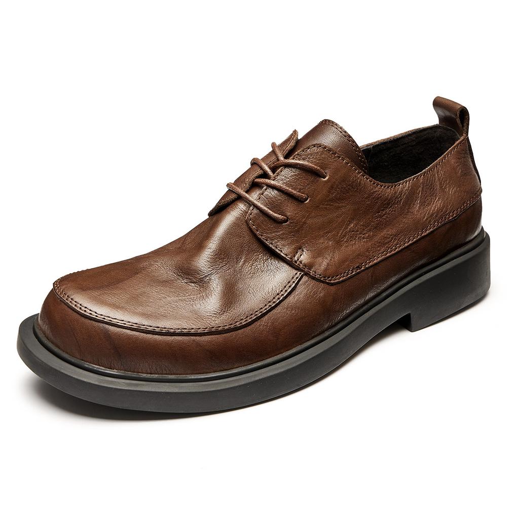 Кожаные туфли Мужская модная кожаная повседневная обувь Круглая деловая обувь Универсальная обувь в британском стиле Туфли с низким верхом Трендовая обувь